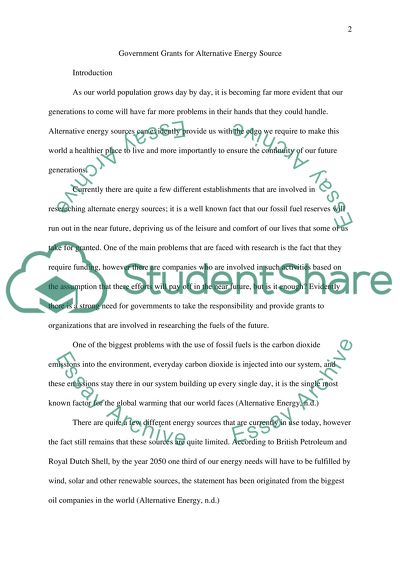 Government Grants for Alternative Energy Source