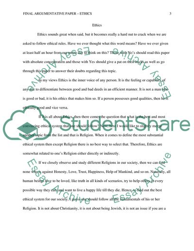 Ethics as the Most Important Aspect of the Society