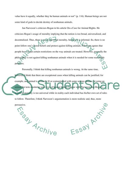 Is Killing Nonhuman Animals Wrong and the branch topic is Regan and His Critics