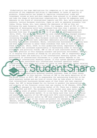 IMF (International Monetary Fund) from 2007 to present using international business perspective