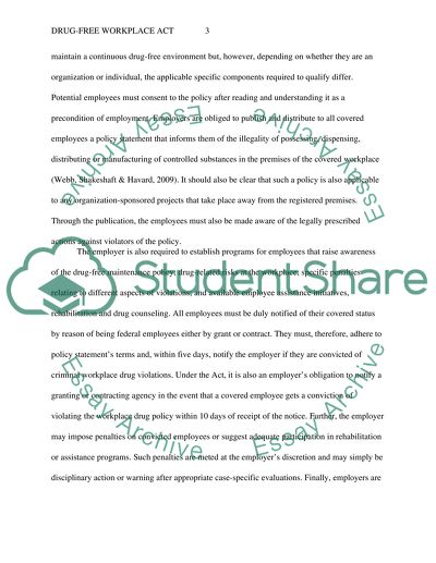 Legal Regulation Impacting Human Resources Paper: Drug-Free Workplace Act