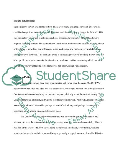 Slavery between 1800 and 1865 and the the development of the American South