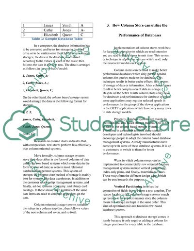 Utilizing Database Performance Using Column Store