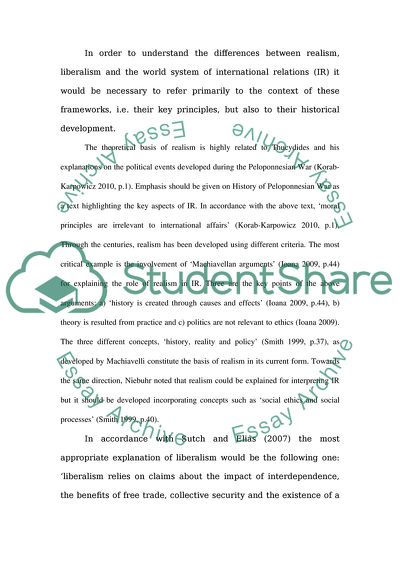Realism, Liberalism and World System View of International Relations
