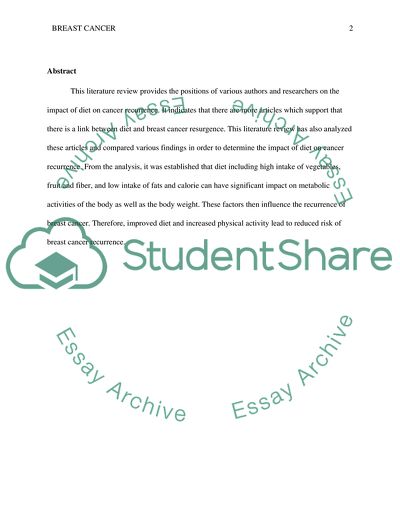 Does diet have an impact on breast cancer recurrence