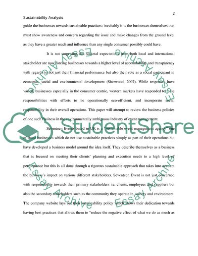 Sustainability of Seventeen Event Company