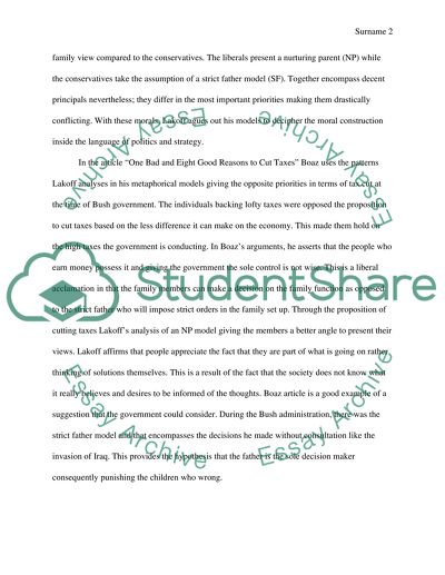 Lakoffs Analysis of the Language and Moral Assumptions of Liberals and Conservatives