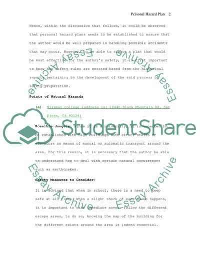 Personal Hazard Plan