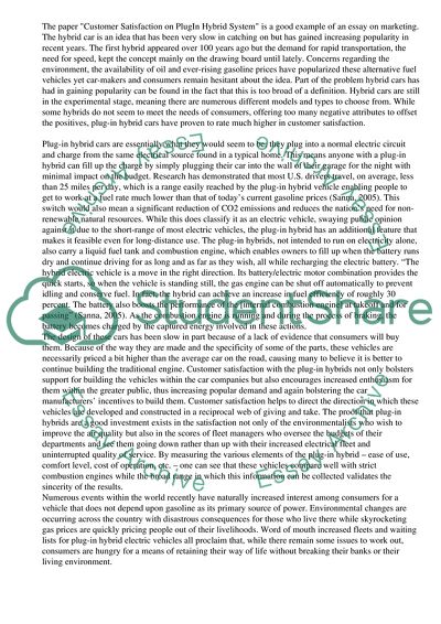 Customer Satisfaction on PlugIn Hybrid System