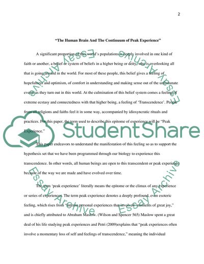 The Human Brain and the Continuum of Peak Experience
