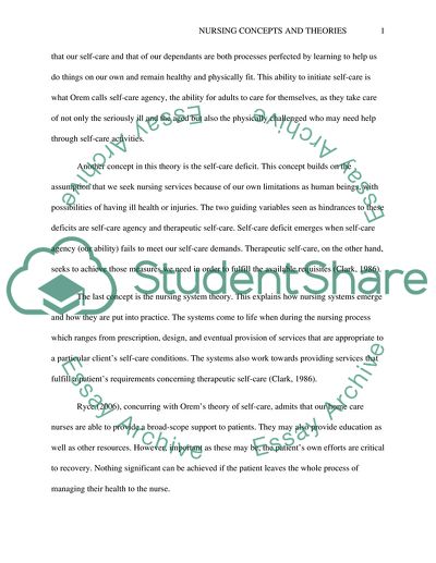 Nursing Concepts: Dorothea Orems Self-Care Deficit Nursing Theory