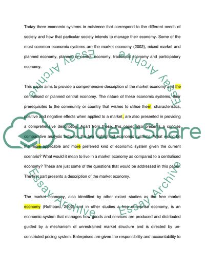 Market Society or a Centralized Economy