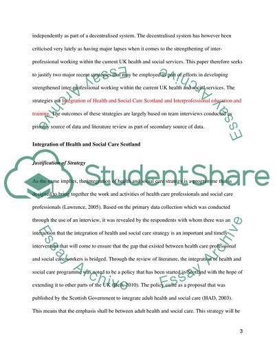 Integration of Health and Social Care Scotland and Interprofessional Education and Training