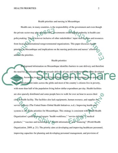 Health Priorities and Nursing in Mozambique