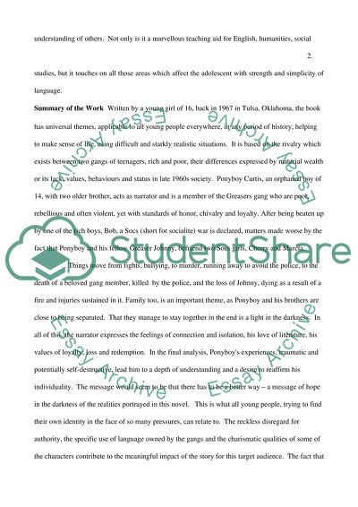 Rationale Paper on The Outsiders by S. E. Hinton