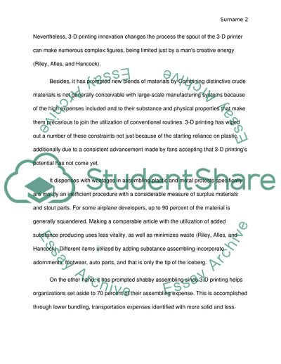 3-D Printing Process and Innovation