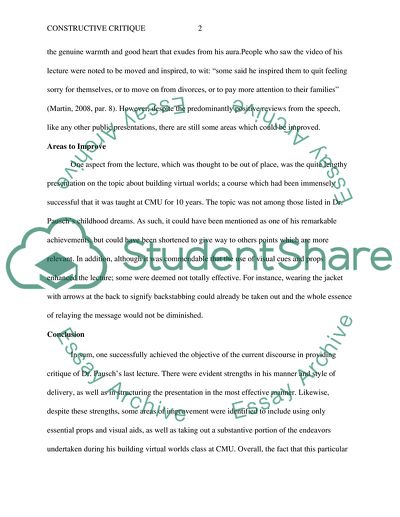 Constructive Critique of Dr. Pauschs Lecture