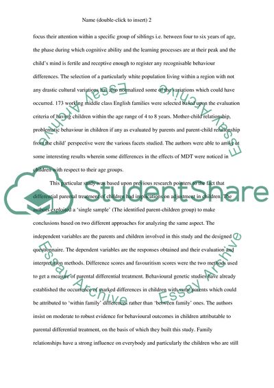 Maternal Differential Treatment and Child Adjustment - a Multi-informant Approach