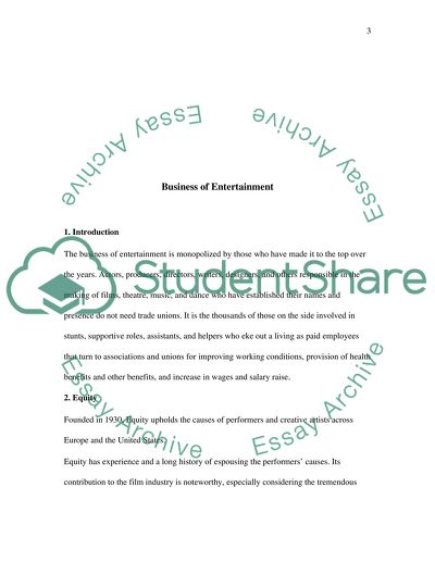 Analysis of Entertainment Business
