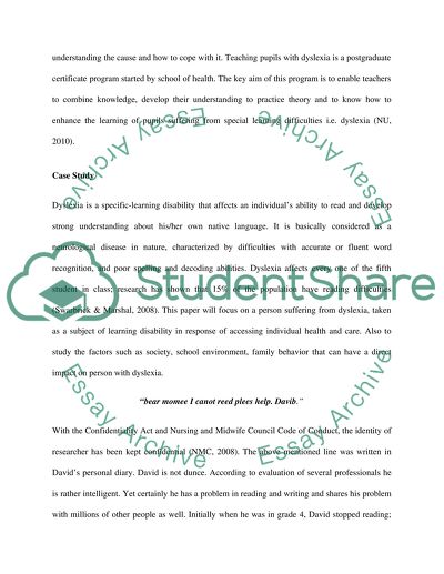 Topic: The Individual Accessing Health & Social Care. Focus - Learning Disabilities; Dyslexia