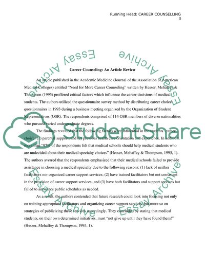 Need for More Career Counseling by Hesser et al