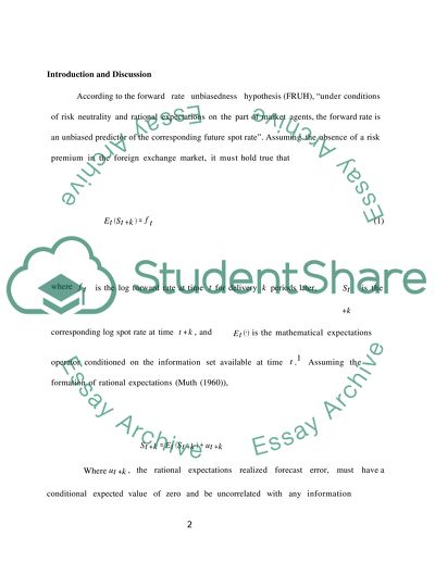 The Forward Rate as a Predictor of the Future Spot Exchange Rate