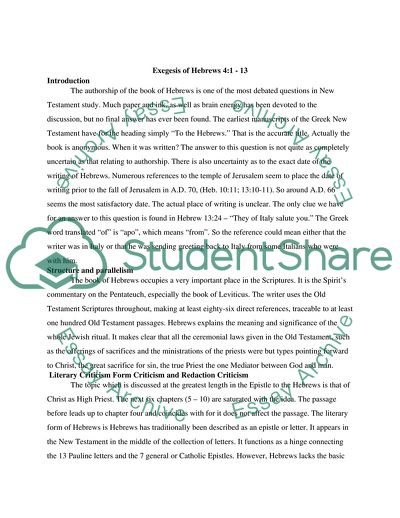 An Exegesis of Hebrews Chapter Four - The Saints Everlasting Rest