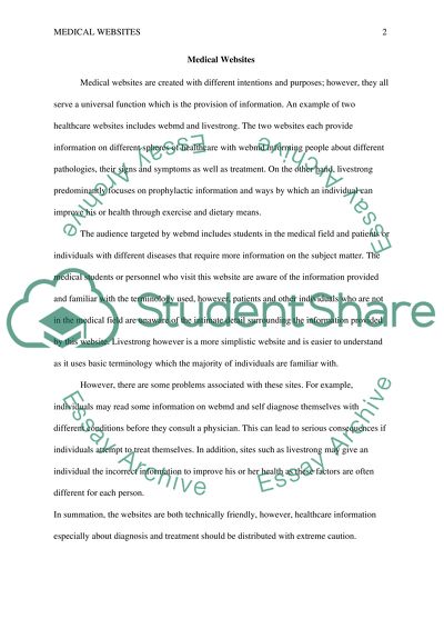 Analyze two website: webmd and any other health care website