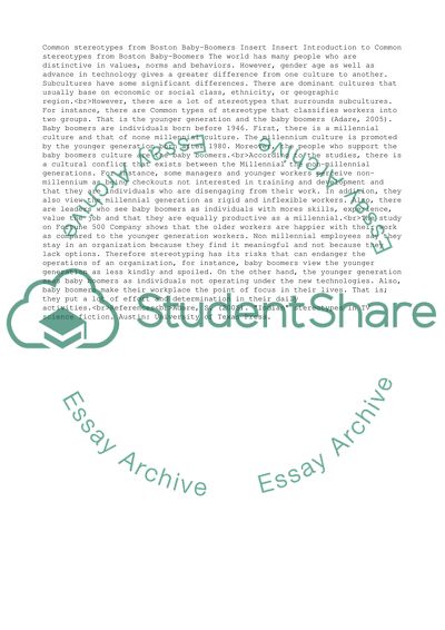 Common stereotypes from Boston Baby-Boomers