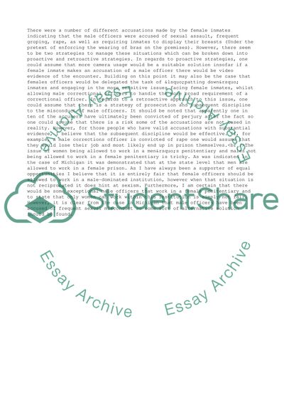 The Issue of Women Being Allowed to Work in a Mens Penitentiary