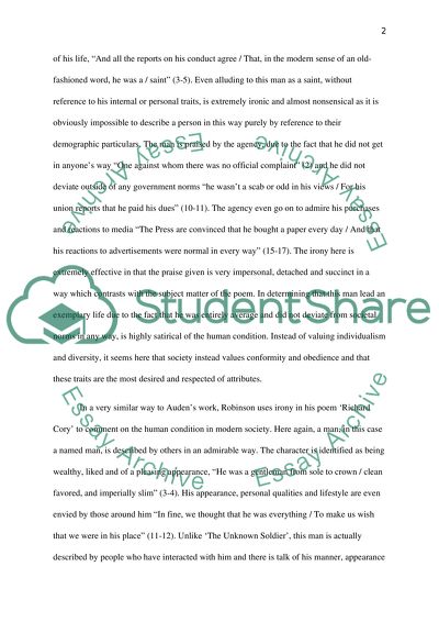 The Human Condition in Modern Society: The Unknown Citizen by W. H. Auden and Richard Cory by Edwin Arlington Robinson