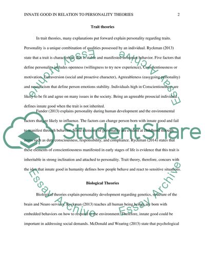 Innate Good in Relation to Personality Theories