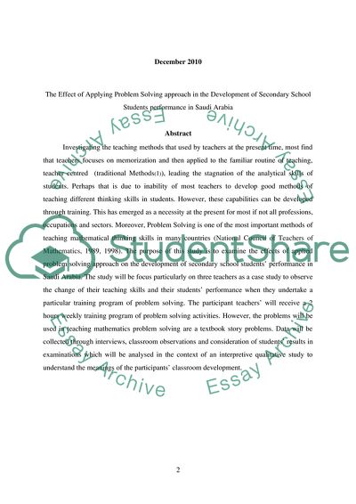 Problem-Solving Approach in Secondary School Students