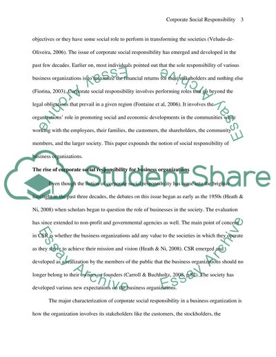 The notion of corporate social responsibility of business organizations