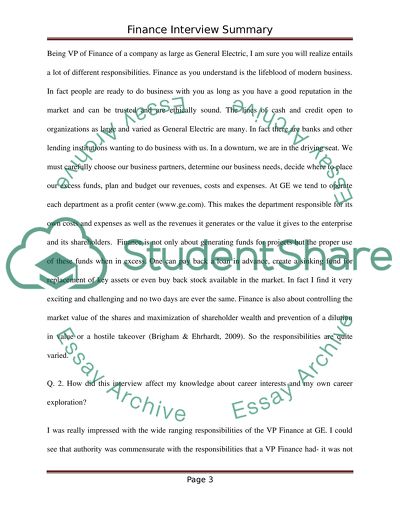 Finance interview summary