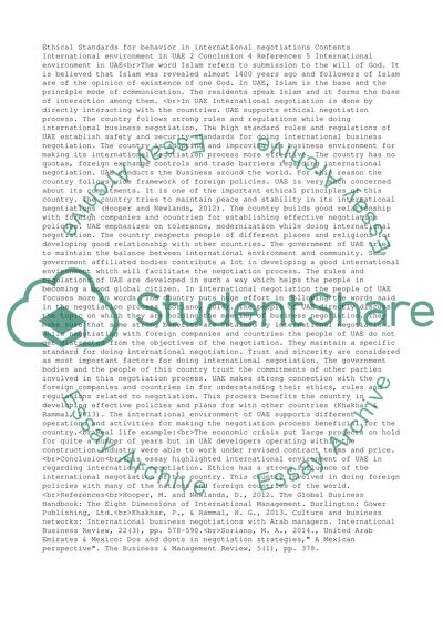 Ethical Standards for Behavior in International Negotiations