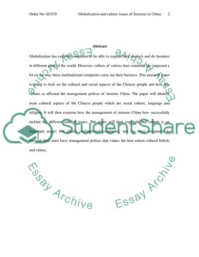 The Globalization and Culture Issues of Siemens in China