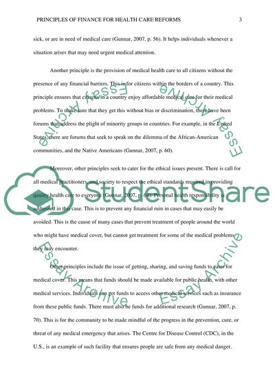 Principles of Finance for Health Care Reforms