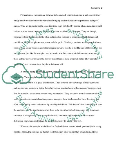 Compare and Contrast Zombie and Vampire