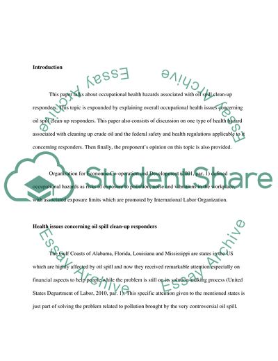 Health Issues Concerning Oil Spill Clean-up Responders