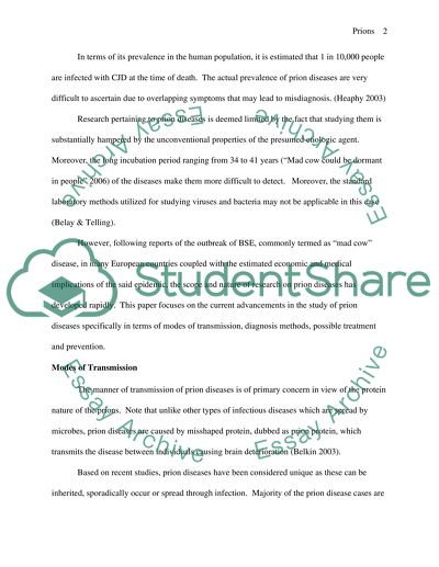 Transmission, Diagnosis Methods, Possible Treatment, and Prevention of Prions