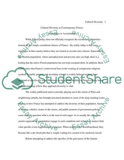 Cultural Diversity in Contemporary France: Acceptance or Assimilation