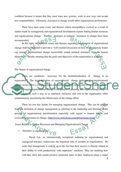 Human Resources: Managing Organisational Change