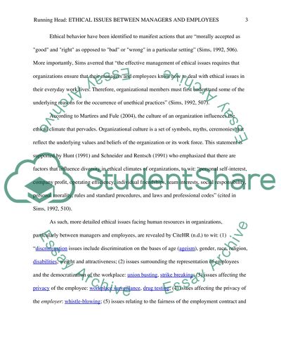 Ethical Issues between Managers and Employees