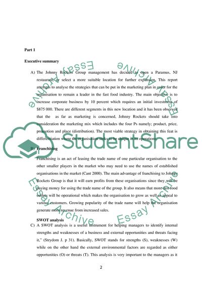 Marketing Analysis on the Johnny Rockets Group Management