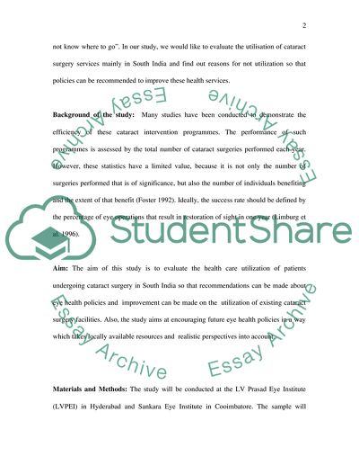 Evaluation of the Utilisation of Cataract Surgery Services in South India