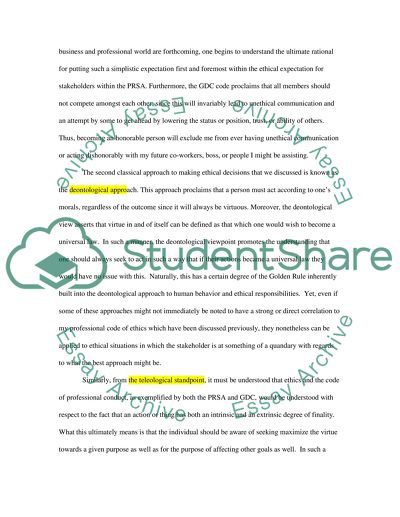 PRSA as well as the GDC professional code of ethics