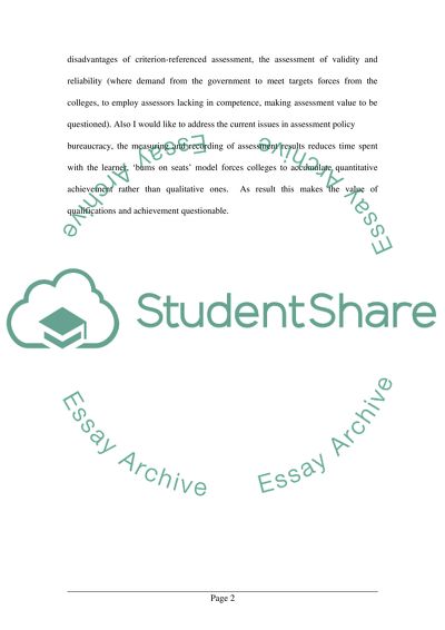 Professional Practice with a Specific Focus On Assessment