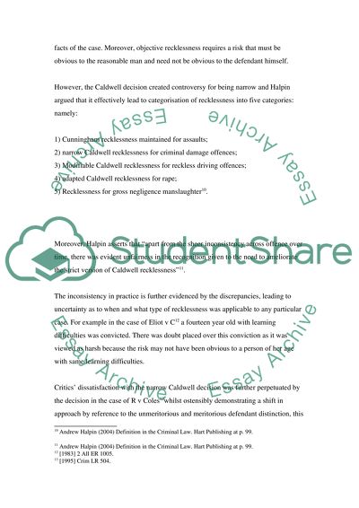 Less Distinguished Chapters of the Common Law Analysis and Critically Evaluate the Concept of Recklessness