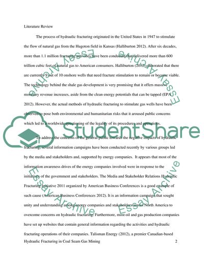 Hydraulic Fracturing In Coal Seam Gas Mining